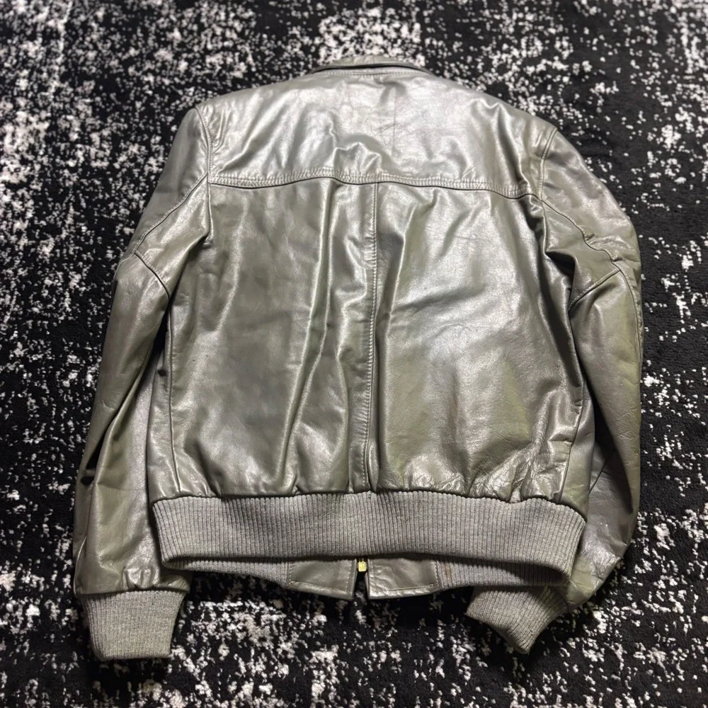 Jean Pierre Vintage Leather Bomber Jacket Grey Green Mens 40R Argentina Made